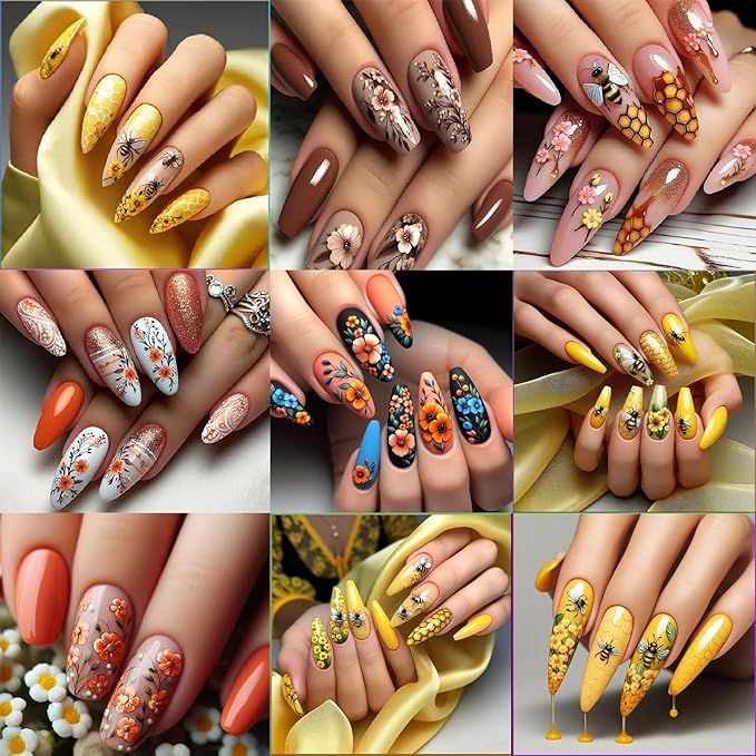 8 Sheets Multi Styles Sunflower Nail Art Stickers Summer Floral Self-Adhesive Yellow Orange Sun Flowers Butterfly Bees Decals Nail Sticker for Women Girls Manicure Tips Decoration