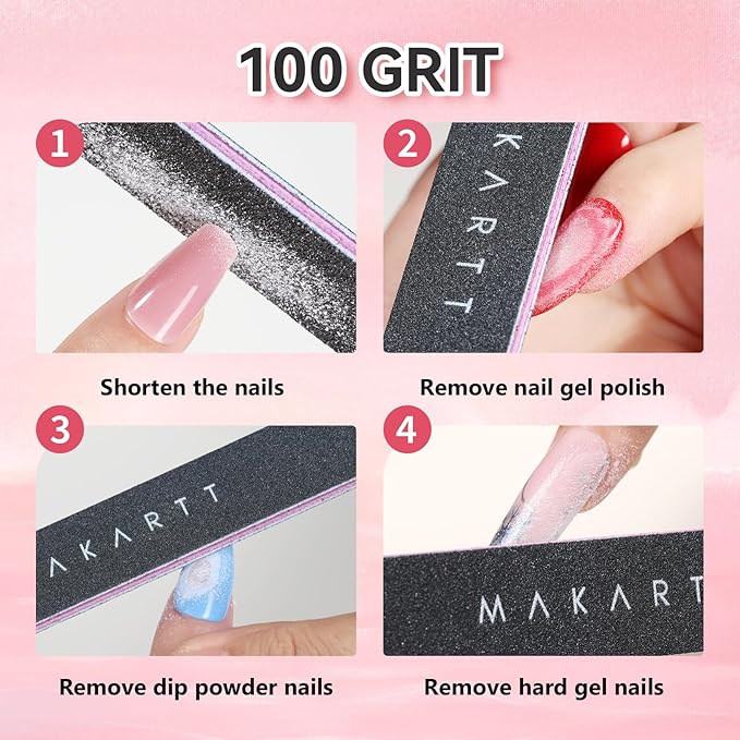 Makartt Nail File 100 180 Grit Emery Boards for Nails 10pcs Black Nail Files Professional Washable Doubled Sides Nail File Kit for Natural Acrylic Nails Coarse for DIY Salon Use