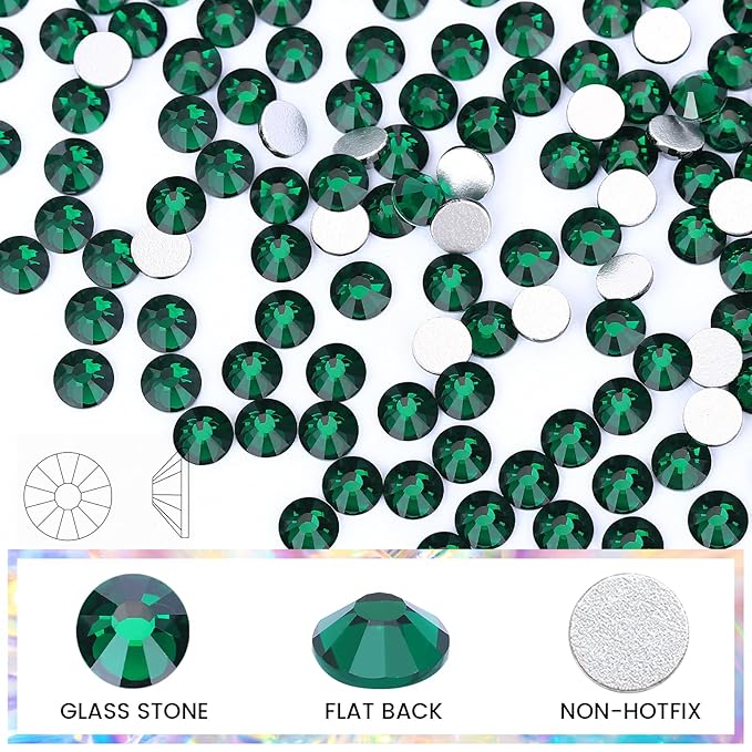 Novani Rhinestones 3000Pcs Flatback Crystal Round Loose Gemstones Glass Rhinestones for Crafts Makeup Nail Art Clothes Shoes DIY Decorations(SS6, 1.9-2.0mm,Emerald)