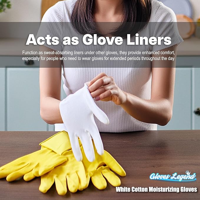 6 Pairs - Small - Gloves Legend Cotton Moisturizing Gloves for Dry Hands - White Sleeping Gloves for Nighttime Care, Women's Size