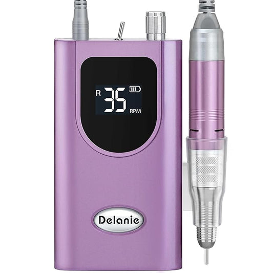 Delanie Professional Portable Electric Nail Drill Machine, 35000 RPM Rechargeable Cordless Nail Filer Electric Nail File for Dip Powder Acrylic Gel Nail, Salon Nail Tool, Violet