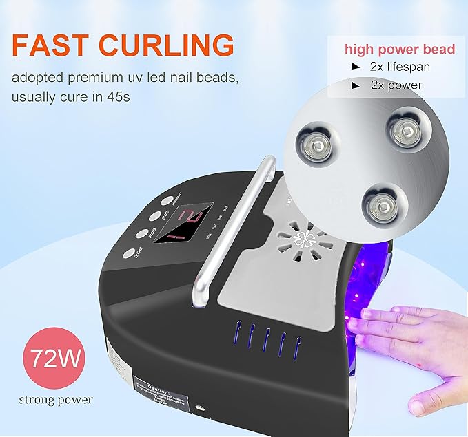 Cordless LED UV Nail Lamp,Professional Nail Dyer for Gel Nail Light,OBEEGOO Nail Lamp for Acrylic Gel,Curling Lamp for Beauty Salon (Black)