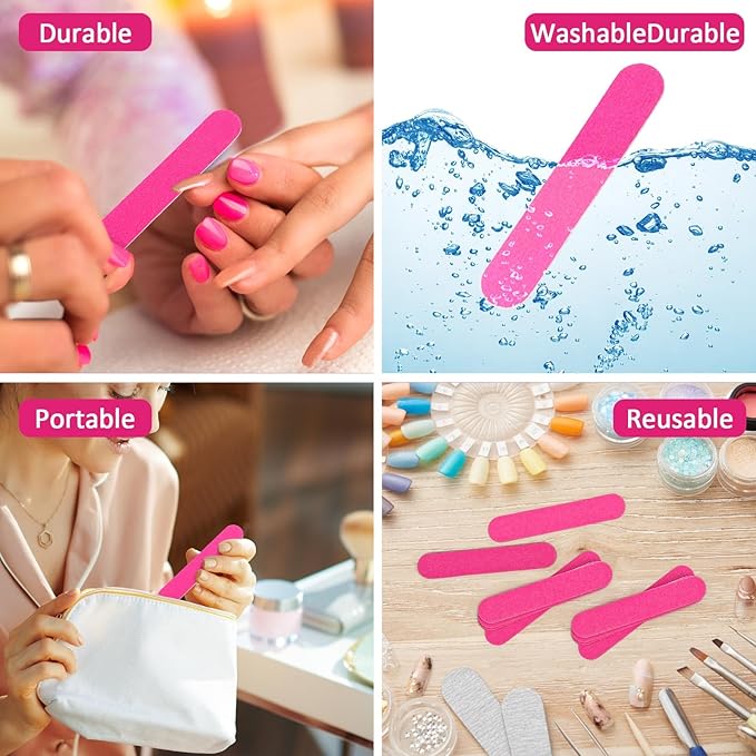 Tbestmax 100 Mini Nail File 3.4 inch Double Sided Emery Boards for Fingernail Tools 150 Grit - Pink