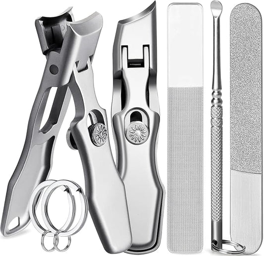 Curved and Slanted Nail Clippers for Men Thick Toenails and Fingernail, Wide Jaw Opening Ultra Sharp Heavy Duty Long Handle Stainless Steel Toenail Clippers Set for Seniors, Adults, Women