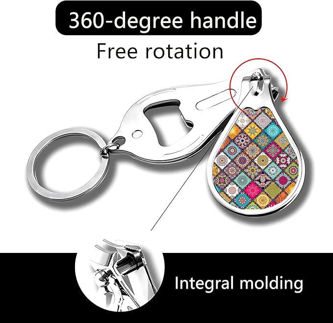 Nail Clipper Set with Keychain 2 Pack Toenail Clippers with Jar Opener Multifunction Nail Cutter for Men-Dorm Room Essentials,Kitchen Gadgets,Golf Accessories,Travel Essentials(Mandala)