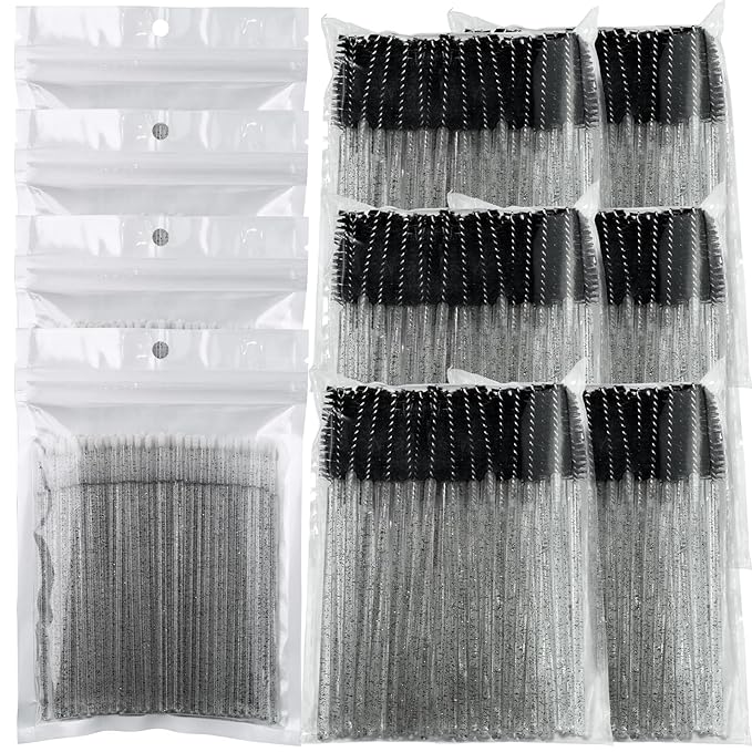 (400+300 Pieces) Black Crystal Handle - 400 Cotton Swabs + 300 Brushes for Lash Extensions, Makeup (Simple Packaging)-(Crystal Black)