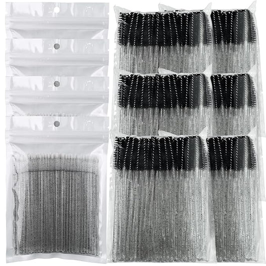 (400+300 Pieces) Black Crystal Handle - 400 Cotton Swabs + 300 Brushes for Lash Extensions, Makeup (Simple Packaging)-(Crystal Black)