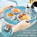 Plastic Serving Tray with Handles, CircleOttoman Tray, Sticker Tray with Leaf - Image 3
