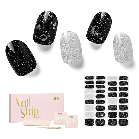 NAILOG Semi Cured Gel Nail Strips 34 pcs| Buy 2 Get 1 UV Lamp | Long Lasting Nail Polish Sticker Wraps with Glossy Gel Finish, Star Walk