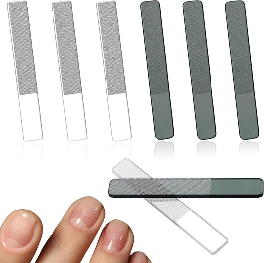 Glass Nail Files for Natural Nails, 8 Pcs Glass Nail File with Case Crystal Fingernail Polisher Nails Shiner Buffer Polisher for Natural Fingernail Stocking Stuffers (Transparent, Dark Green)
