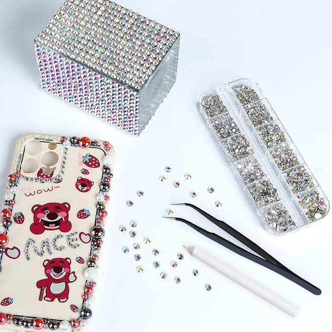 2448 Pieces Clear Flat Back Gems 6 Sizes Round Crystal Rhinestones for nails with Pick Up Tweezer and Rhinestones Picking Pen for Crafts Face Art Clothes Shoes Bags（AB&clear）
