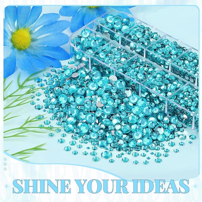 6000Pcs Resin Rhinestones for Bedazzling with 3Pcs B7000 Jewelry Glue, 1 Box Teal Blue Flatback Rhinestones for Crafting Crafts DIY, Crystals Gems for Clothing Shoes Tumblers Nail Art Makeup