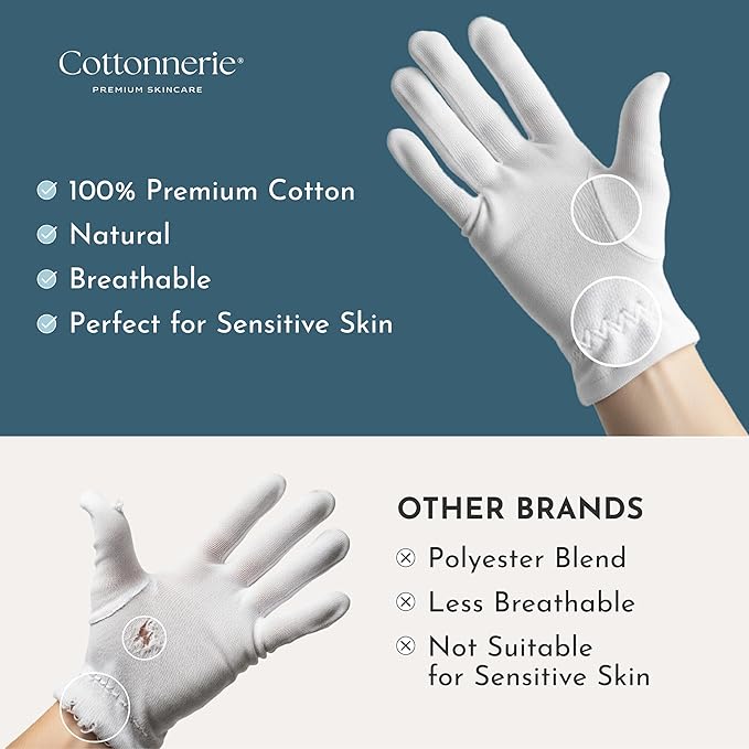 4 Pairs Cottonnerie Original Cotton Gloves for Dry Hands Sleeping, Moisturizing Gloves Overnight, Hand Moisturizer Gloves, Moisture Gloves for Dry Hands Overnight, Sleeping Gloves, Large