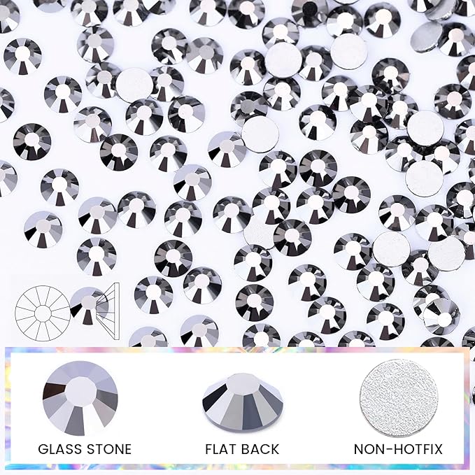 Novani Rhinestones Flatback Rhinestones Glass Nail Gems Stones Jewels Round Gemstones Non-Hotfix Crystal,SS6,1440 Pieces,Hematite Black