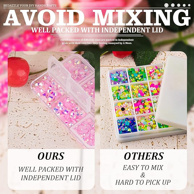 Resin Rhinestones Crafting, 2/3/4/5/6mm Flatback Jelly Rhinestones, 2 Boxes Light Pink AB Non Hotfix Crystal Gems for Bedazzling Crafts Mugs Tumblers Clothes Makeup Nail