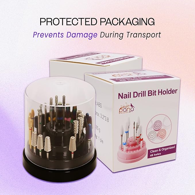 PANA Round Cake Tier Nail Drill Bit Holder Display Organizer Case - Dustproof Carbide Bit Storage Container Box For Manicure Tools Nail Salon - 48 Holes Yellow (Drill Bits Not Included)