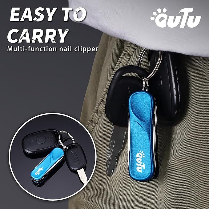 OUTU Keychain Nail Clippers Multitool, 7 in 1 EDC Utility Tool with Nail Clipper, Scissors, Manicure Sets Gifts for Him Men Husband Dad Boyfriend (Blue)