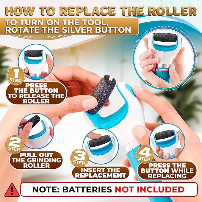 Foot Callus Remover Tool | Batteries Not Included – High-Speed Foot Grinder with Easy-to-Replace Roller – On-The-Go Electric Callus Remover for Feet | Pedicure Tools for Feet Smoothing