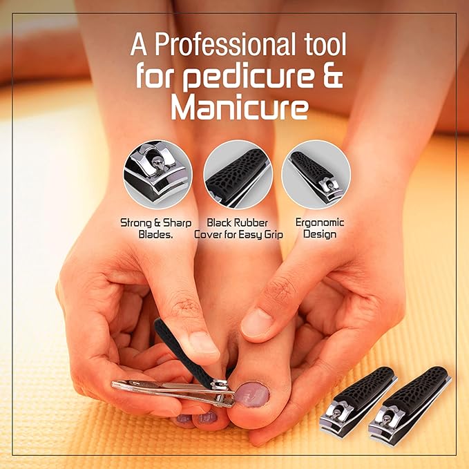 Best > Non-Slip < Stainless Steel Nail Clippers Set of 2, Large Toenail Clippers and Nail Trimmers, Toe Nail Clippers, Sharp Nail Clippers, Textured Silicon Handle to Prevent Slipping, Long Handle