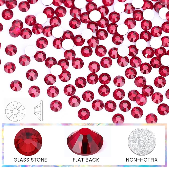 Dark Red Flatback Rhinestones for Crafts Glass Nail Rhinestones Nail Gems Crystals for Makeup Bags Shoes Decoration DIY(SS30,288pcs,Dark Siam)