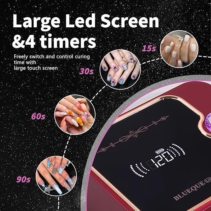 Cordless Rechargeable Nail Lamp 288W, Rechargeable UV Nail Dryer Gel Polish Curing Light with 4 Timers, Knob & Full LCD Display Screen, Magnetic Metal Mirror Base