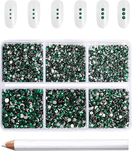 Beadsland 7200pcs Flatback Rhinestones,Green Rhinestone Nail Gems Round Crystal Rhinestones for Crafts,Mixed 6 Sizes with Wax Pencil Kit, SS3-SS10,Emerald