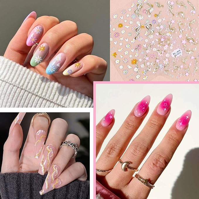 Nail Art Stickers Decals Self-Adhesive,3D Self-Adhesive Stars Nail Supplies Accessories for Women Nail Art Design Decoration