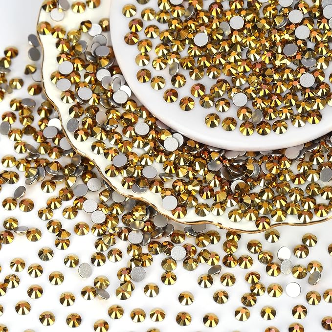 10000PCS Gold Rhinestones Bulk, Flat Back Crystal Glass Stone Round Gems,SS16, 3.8-4.0mm