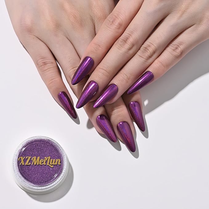 Chameleon Purple Magic Mirror Chrome Nail Powder, Big-Capacity 1.5g Metallic Dust Holographic Effect Powder Pigment Glitter Manicure Kit, Nail Art, Can Mixed with Builder Gel Nail Polish Use