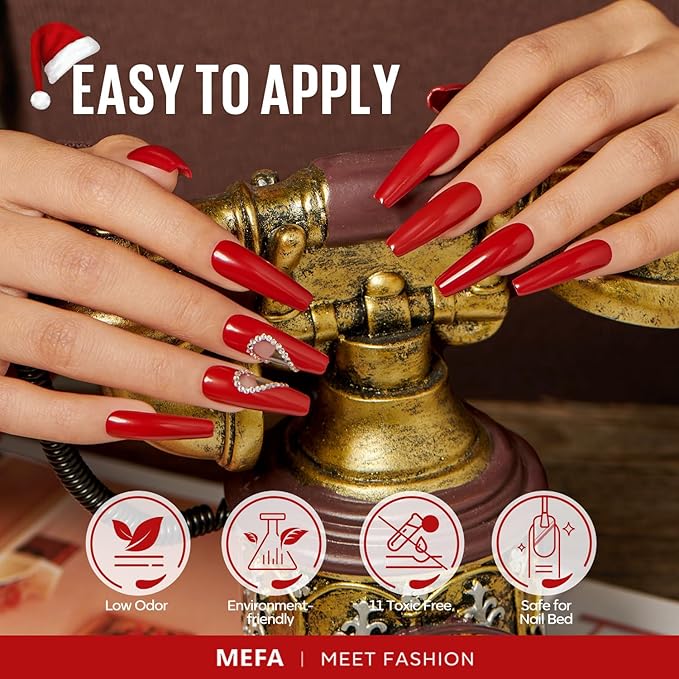 MEFA Red Gel Nail Polish Set, 6 Colors Christmas Gel Polish Kit Popular Burgundy Glitter Nail Polish Soak Off Rose Dark Red Shimmer DIY Home Salon Manicure Gifts for Women Girls 2025