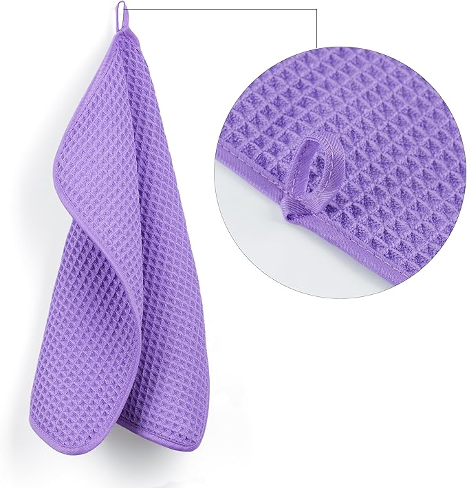 POLYTE Microfiber Lint Free Washcloth Face Towel, 13 x 13 in, 4 Pack (Waffle Weave)