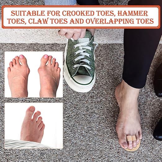 Nuanchu 6 Pieces Double Toe Straightener Hammer Toe Splint Corrector Separators for Crooked Relieving Foot Pain, Claw and Overlapping, Pressure, Discomfort