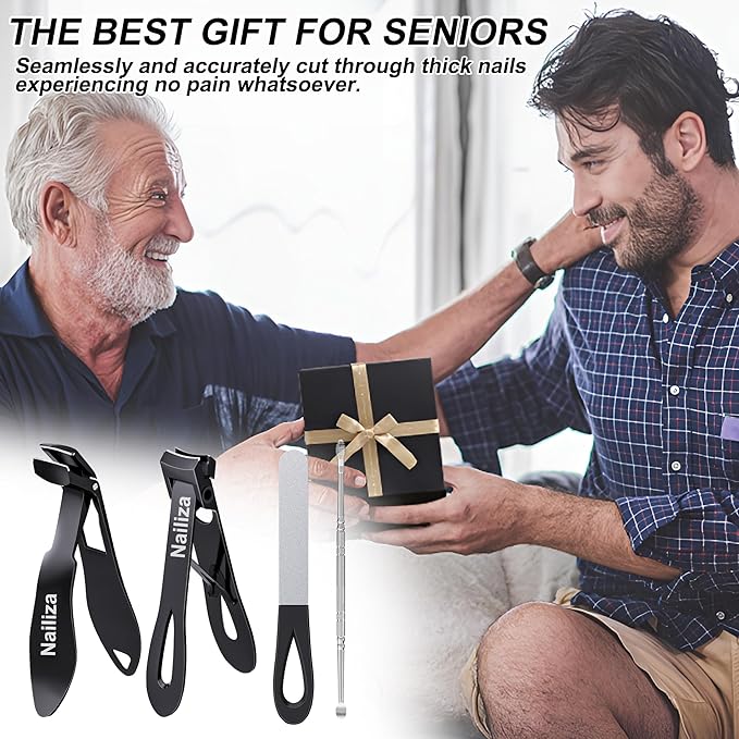 Nail Clippers for Seniors Thick Nails, Angled Head & Long Handled Toenail Clippers for Thick Toenails, Edgy Wide Jaw Toe Nail Clippers Cutter, Heavy Duty Professional Fingernail Clipper for Men Women