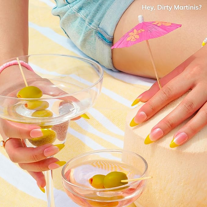 Heyhae Semi Cured Gel Nail Strips | No LED Lamp Needed | French, Green, Spring | Easy Apply & Remove, Salon Quality | Includes 28 Strips, 1 Prep Pads, Nail File & Wooden Stick - Hey, Dirty Martinis
