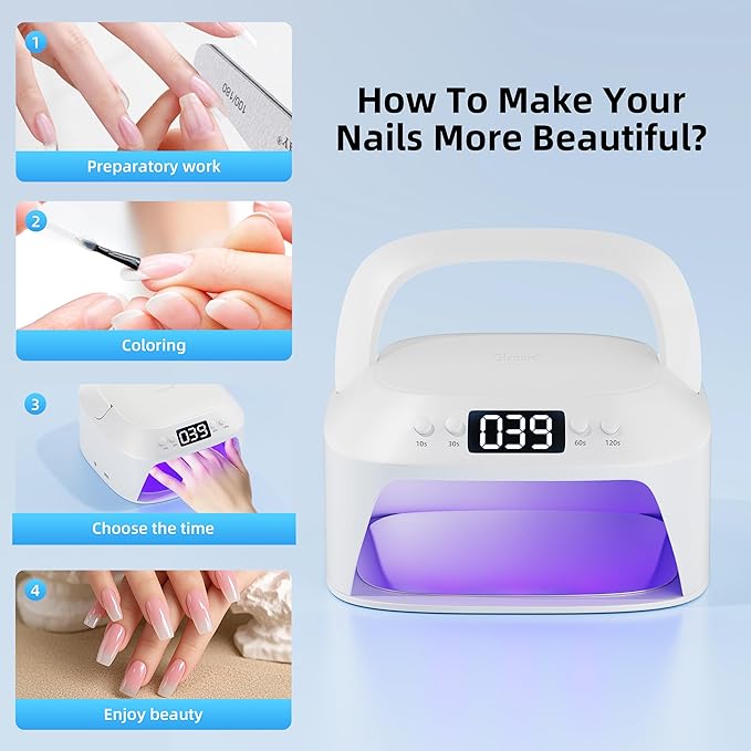 UV Gel Nail Lamp LED Nail Light Fast Dryer for Gel Polish Curing with Arm Rest Portable Handle 4 Timers Automatic Sensor Double Led Display