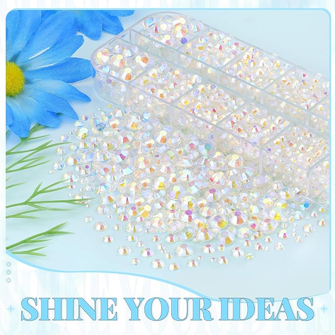 6000Pcs Resin Rhinestones for Bedazzling with 3Pcs B7000 Jewelry Glue, 1 Box Transparent AB Flatback Rhinestones for Crafting Crafts DIY, Crystals Gems for Clothing Shoes Tumblers Nail Art Makeup