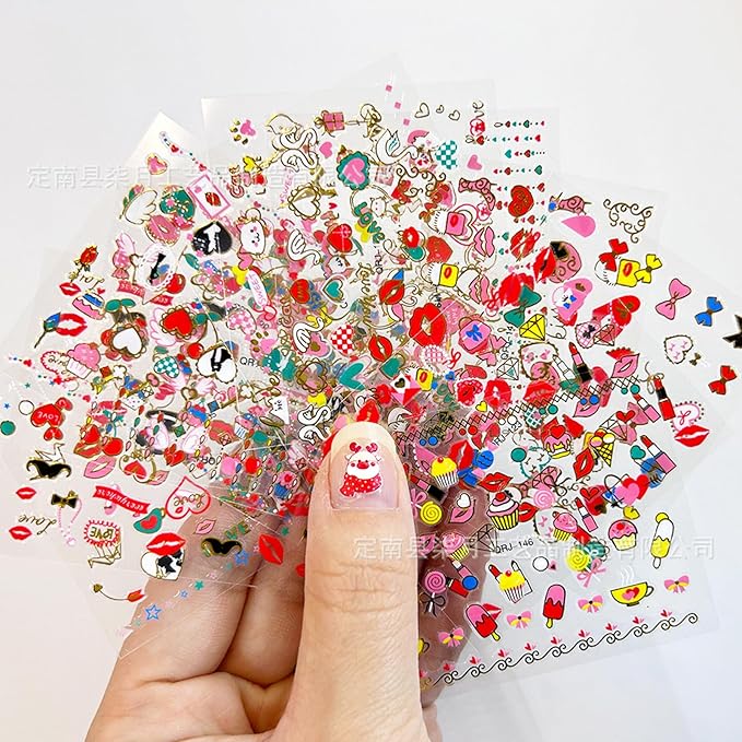 30 Sheets Valentine's Day Nail Art Stickers Red Heart Sticker Decals 3D Self-Adhesive Nail Supplies Lips Heart Letters Love Kiss Rose Flower Designs Sticker for Women Acrylic Nails Decorations