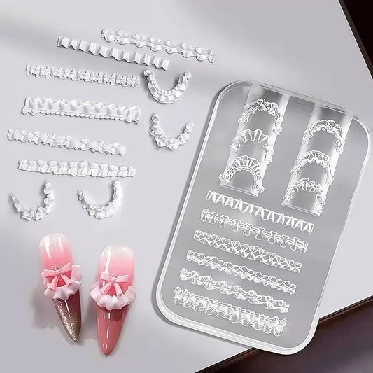 3D Lace Ruffle Nail Art Mold, Bowknot Flower Edge Soft Gel/Resin DIY Decoration Making, Clear Silicone Carving Tool for Acrylic & Gel Nail Extension Tips