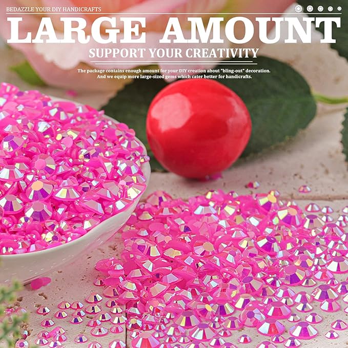 Resin Rhinestones Crafting, 2/3/4/5/6mm Flatback Jelly Rhinestones, 3 Box Hot Pink AB Non Hotfix Crystal Gems for Bedazzling Crafts Mugs Tumblers Clothes Makeup Nail
