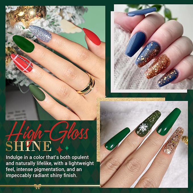 AZUREBEAUTY Dip Powder Nail Kit Starter Christmas Festival Red Green Glitter Blue 31 Pcs 20 Colors Dipping Powder Liquid Set with Top/Base Coat Activator for French Nails Art DIY Salon Gift