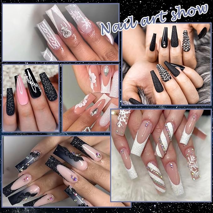Laza 2 Jars Black and White Nail Shimmer Snow Powder Diamond Dust Pixie Sparkle Fairy Shiny Nail Art Decoration Sugar Glitter for French Manicure
