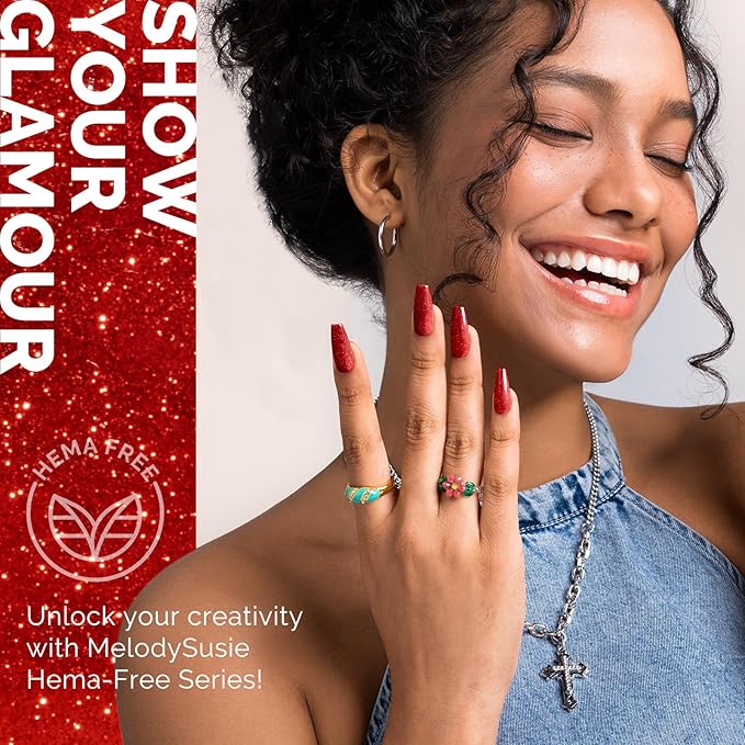 MelodySusie Hema Free Gel Nail Polish, 0.5 Fl Oz Thick Red Shimmer Gel Polish, Non-Toxic, Long Lasting, Soak Off UV Nail Polish, Manicure Nail Design Salon DIY Nail Art at Home B3802