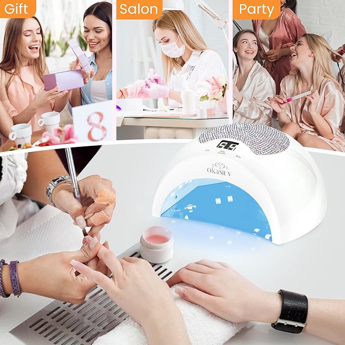 UV LED Nail Dryer with AB Rhinestones - Rechargeable, Touch Screen, 3 Timer Settings, Quick Cure for Gel Polish, Portable for Salon & DIY