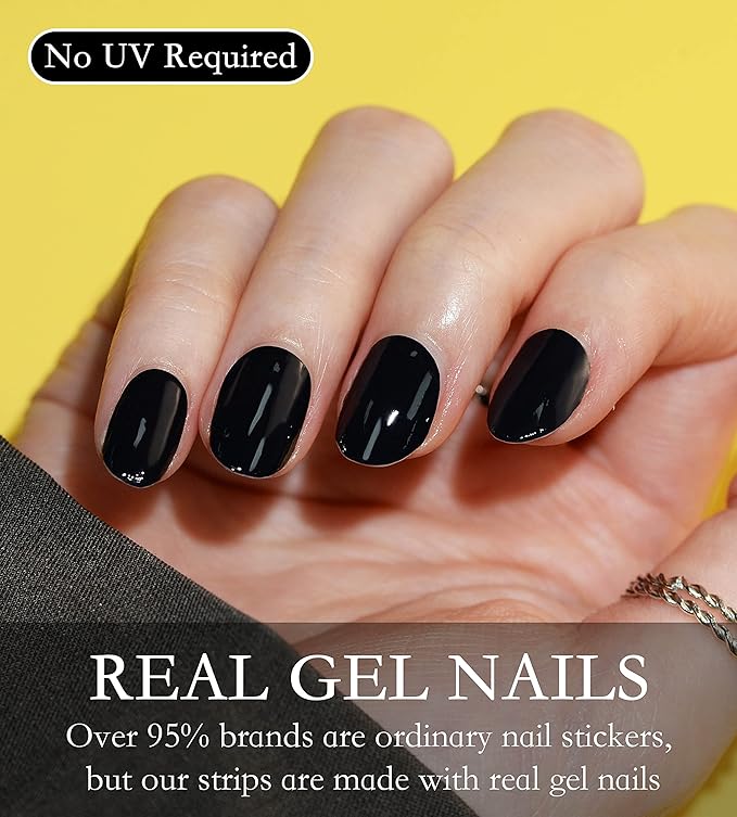 Nail Polish Strips Long Lasting, 20Pcs Wraps, Easy Apply& Remove Salon Quality Gel Nail Stickers (Total Black)