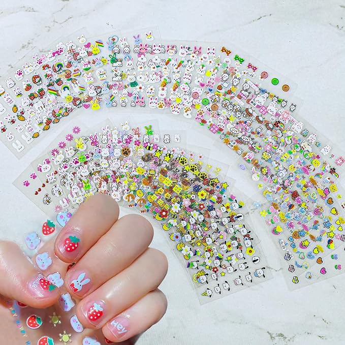 30 Sheets Easter Nail Art Stickers Cute Rabbit 3D Self-Adhesive Nail Decals Spring Cute Bunny Flower with Bling Designs Acrylic Nail Design Stickers Colorful Nail Decor for Women DIY Manicure