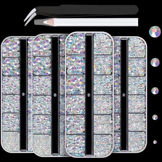 7000PCS Resin Rhinestones with Tweezers for Crafting, 2/3/4/5/6mm Flatback Jelly Rhinestones, 4 Box Transparent AB Non Hotfix Crystal Gems for DIY Crafts Mugs Tumblers Clothes Makeup Nail