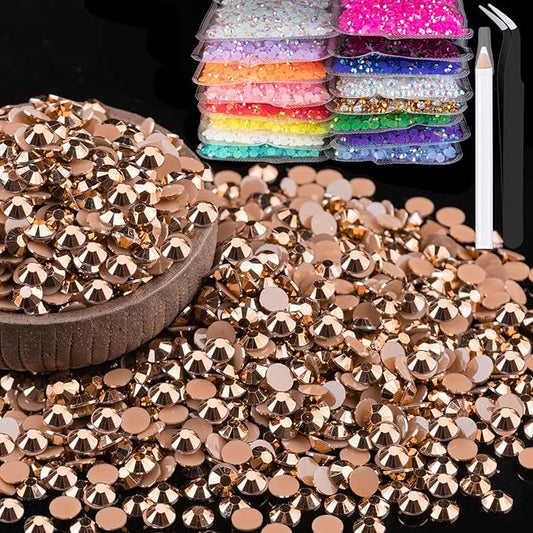 5000pcs 5mm Resin Rhinestones Bulk, Champagne Flatback Round Jelly Rhinestones Non Hotfix Crystal Gems Large Quantity Wholesale for DIY Crafts Clothes Face Makeup Manicure
