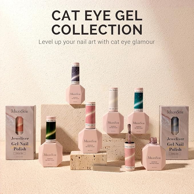 MelodySusie Jeweliver Cat Eye Gel Nail Polish, Bright Silver Glitter Holographic Magnetic Nail Polish with Magnet, 0.5 Fl Oz, UV Gel for Nail Art Manicure Salon DIY at Home G1081