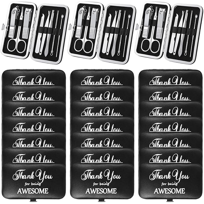 Therwen 24 Sets Manicure Set Nail Clippers 8 in 1 Stainless Steel Grooming Nail Kit Thank You Appreciation Gift Professional Pedicure Tool for Men Women Personal Care(Black)