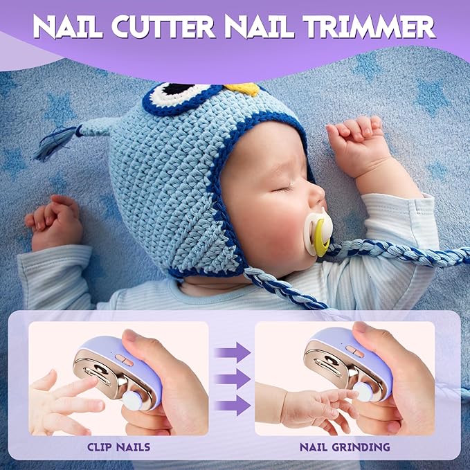 Electric Nail Clipper,2 in 1 Automatic Nail Trimmer with Polishing,Portable Fingernail Cutter 2 Speeds File Nail Clip Storage Rechargeable Safety Trimmer for Baby, Kids, Adults, Seniors (Purple)